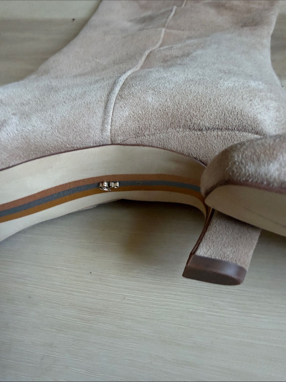 Knee-High Suede Heeled Boots in Blush - Picture 3 of 4
